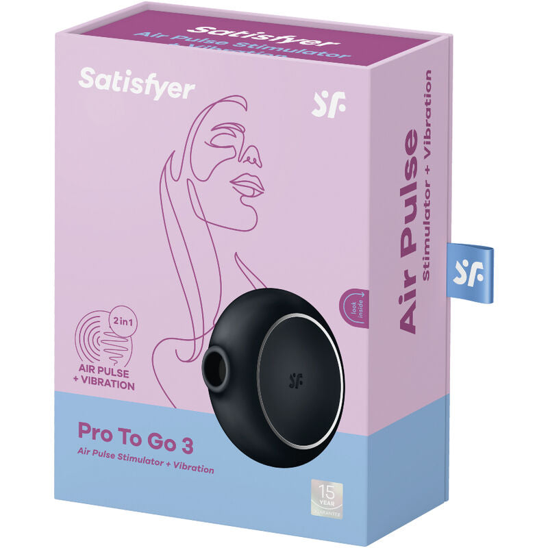 SATISFYER - PRO TO GO 3 ESTIMULADOR Y VIBRADOR DE DOBLE PULSACIÓN DE AIRE NEGRO