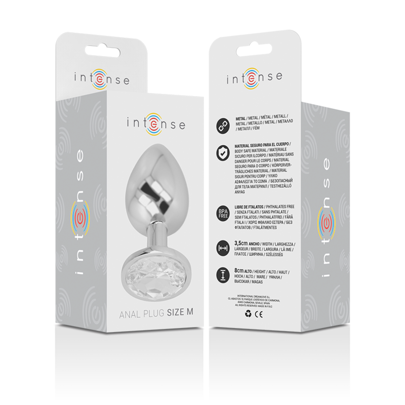 INTENSE - PLUG ANAL DE METAL ALUMINIO CON CRISTAL PLATEADO TALLA M
