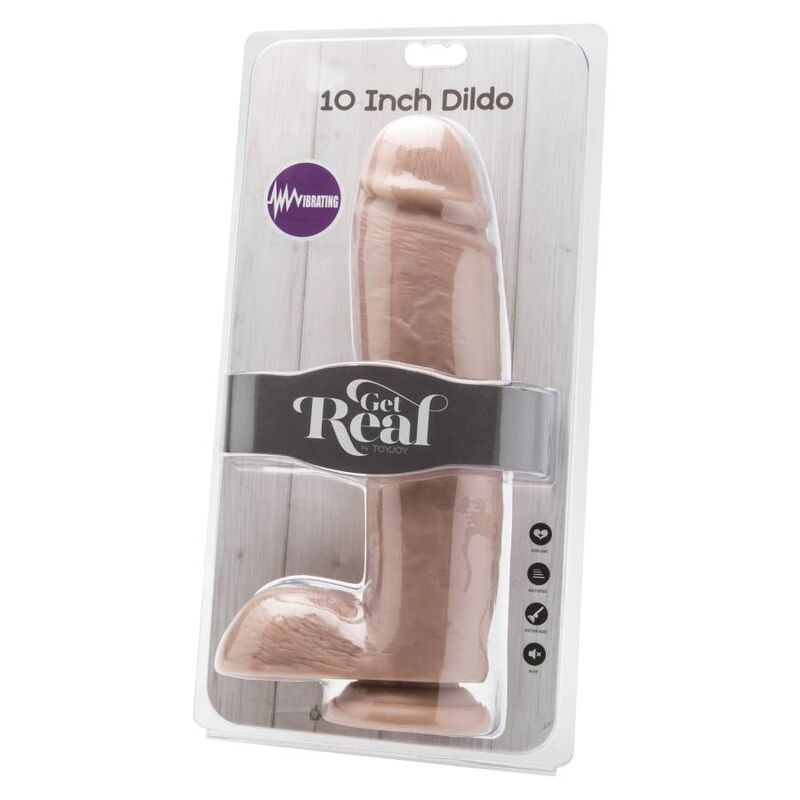 GET REAL - DILDO DE 25,5 CM CON BOLAS VIBRADORAS DE CUERO