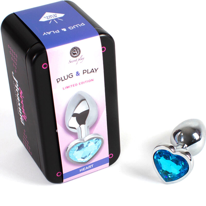 SECRETPLAY - PLUG ANAL METALICO CORAZON AZUL TAMAÑO PEQUEÑO 7 CM