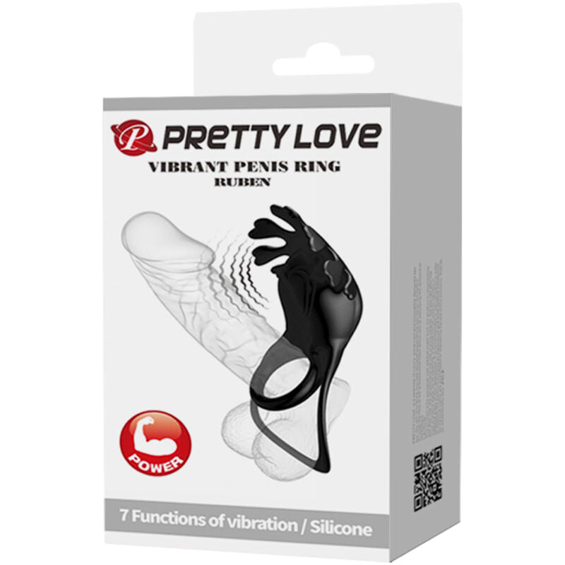 PRETTY LOVE - ANILLO VIBRADOR RUBEN 7 VIBRACIONES SILICONA NEGRA