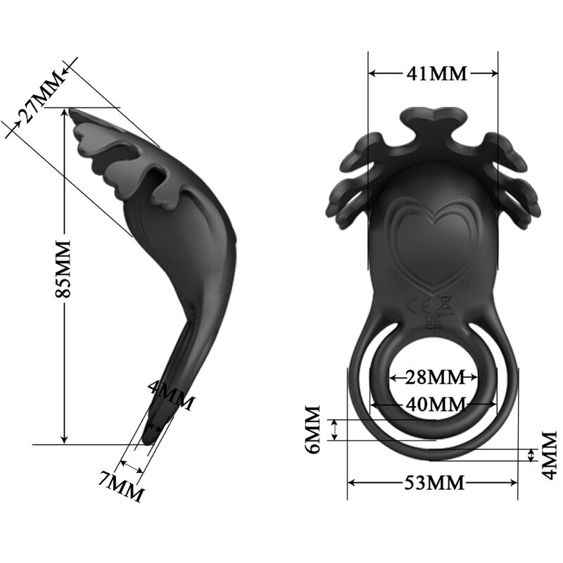 PRETTY LOVE - ANILLO VIBRADOR RUBEN 7 VIBRACIONES SILICONA NEGRA