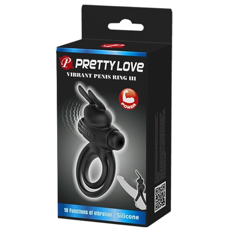 PRETTY LOVE - ANILLO VIBRADOR III RABBIT PARA PENE NEGRO