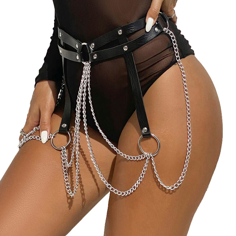 SUBBLIME - CINTURÓN DE CADENA CON ANILLO DE CUERO NEGRO TALLA ÚNICA