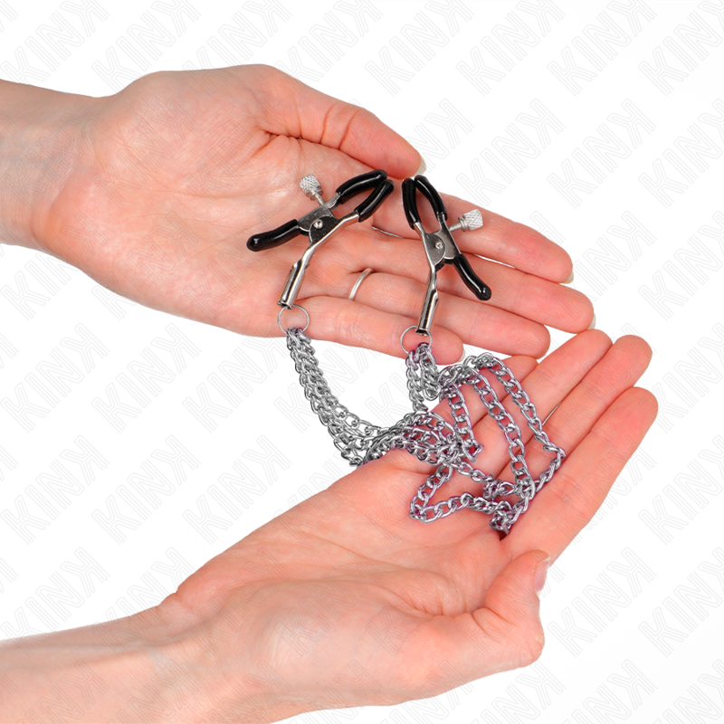 KINK - PINZAS PARA PEZONES CON 3 CADENAS DE PLATA 20/23/28 CM