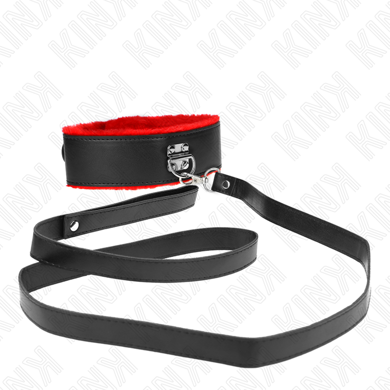 KINK - COLLAR DE 116 CM CON CINTURÓN CON CORREA DE CUERO ROJO AJUSTABLE 40-48 CM X 6 CM