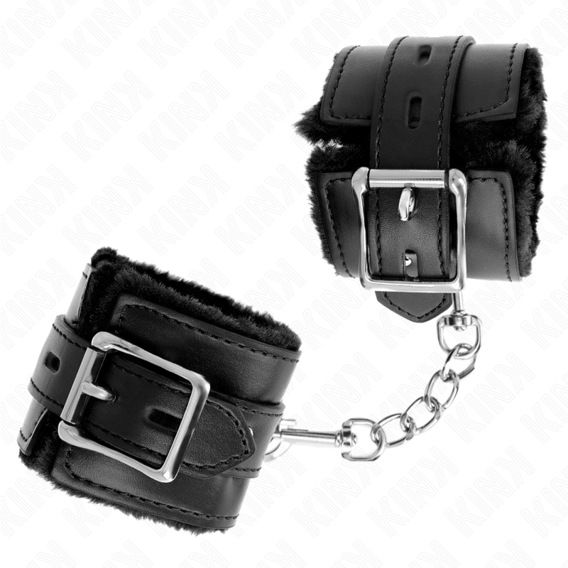 KINK - MUÑECAS CON FORRO DE CUERO CON AGUJEROS CUADRADOS NEGROS Y CINTURÓN NEGRO AJUSTABLE 17-29 CM X 6 CM