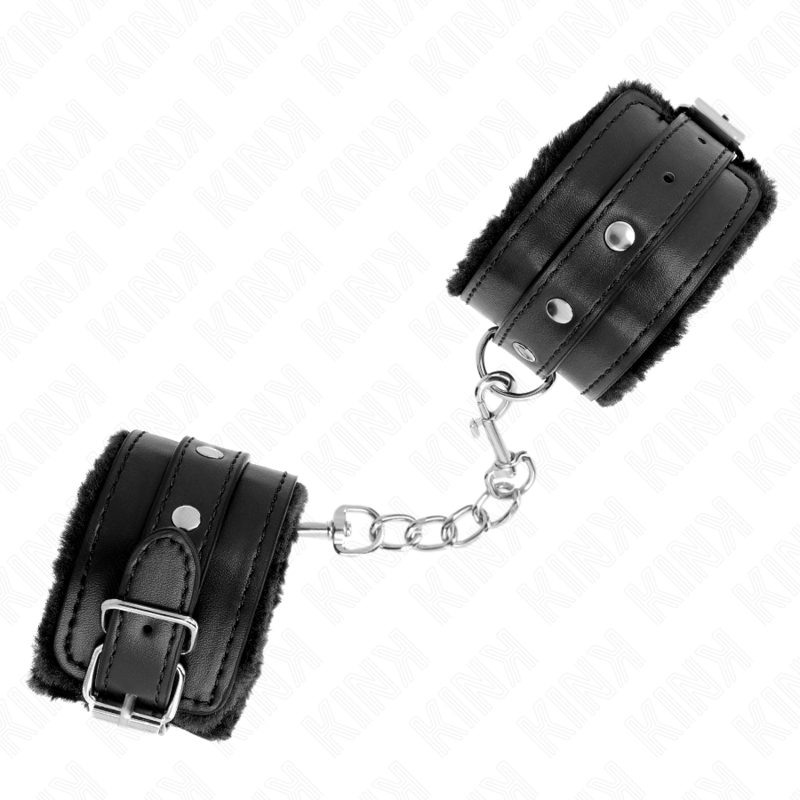 KINK - MUÑECAS CON FORRO DE CUERO NEGRO DE PRIMERA CALIDAD Y CINTURÓN NEGRO AJUSTABLE 17-29 CM X 6 CM