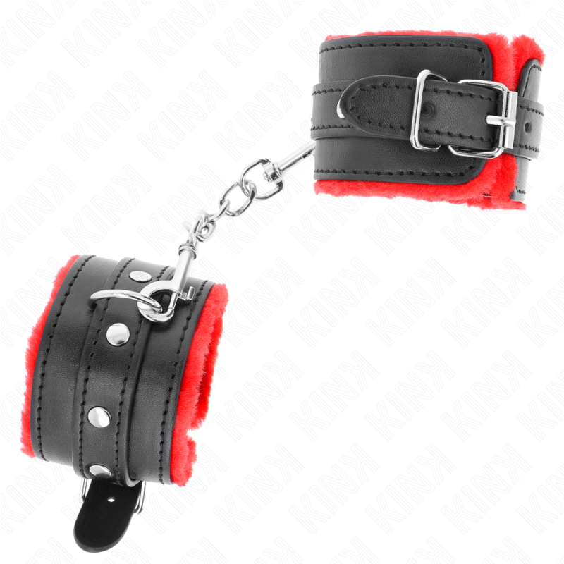 KINK - MUÑECAS CON FORRO DE CUERO ROJO DE PRIMERA CALIDAD Y CINTURÓN NEGRO AJUSTABLE 17-29 CM X 6 CM