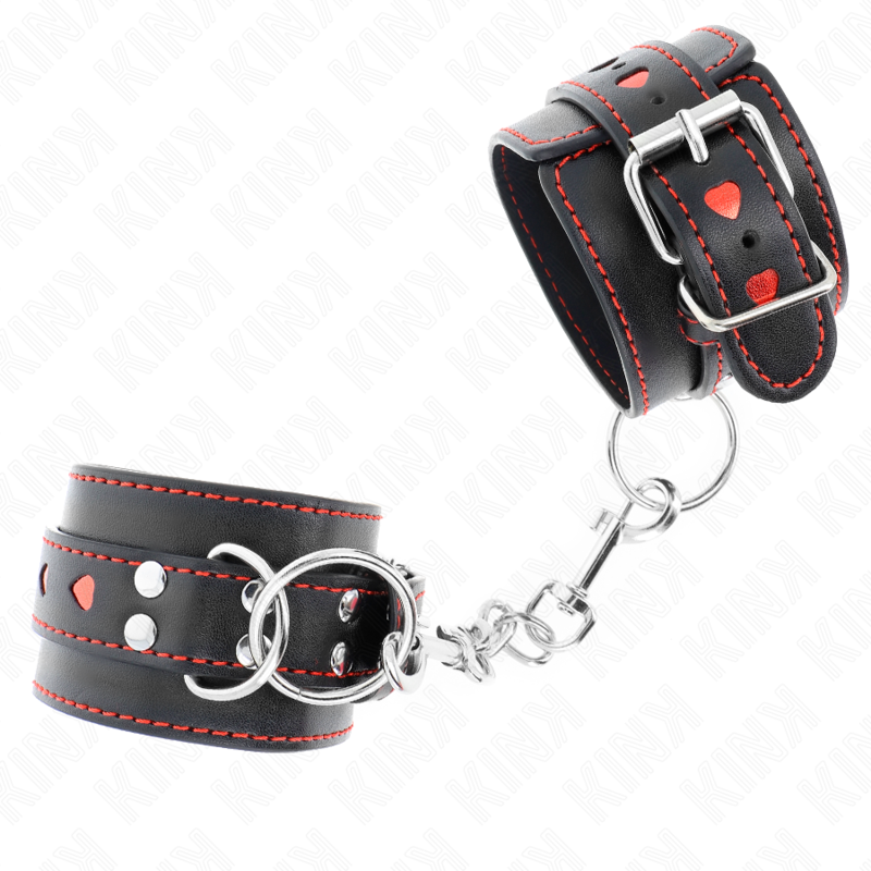 KINK - CADENA DE MUÑECA NEGRA CON INSERTO DE CORAZÓN ROJO AJUSTABLE 21-28 CM X 5,5 CM