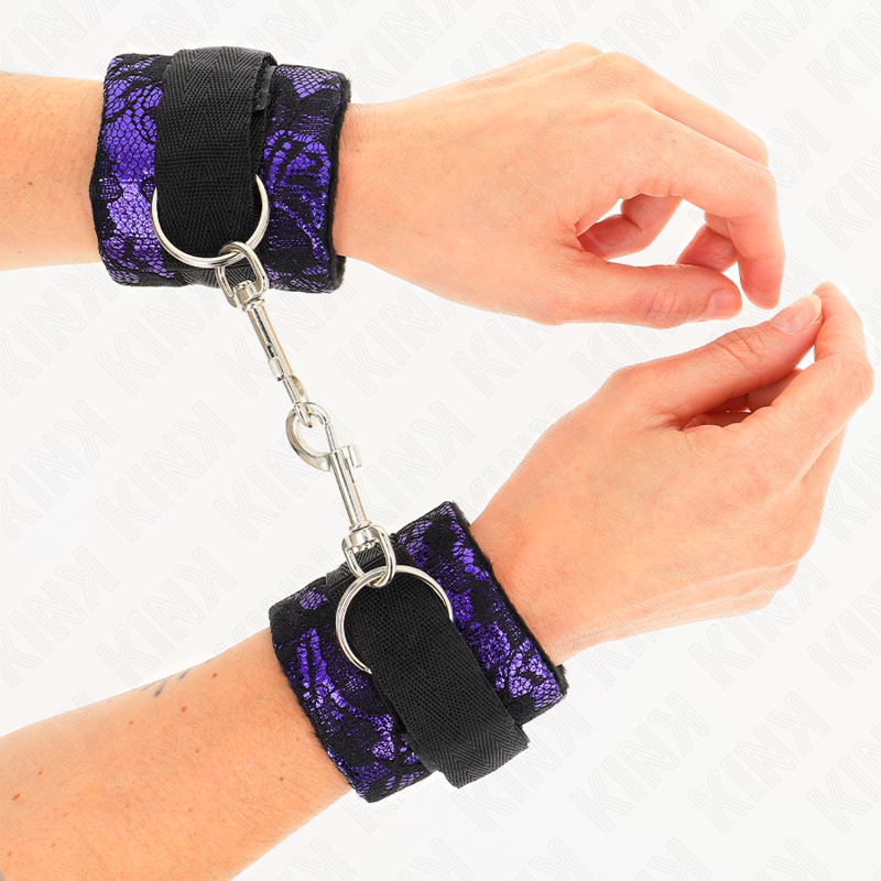 KINK - PUÑOS CORTOS DE ENCAJE DE TERCIOPELO Y ENCAJE DE NAILON PÚRPURA/NEGRO 23 X 6,5 CM