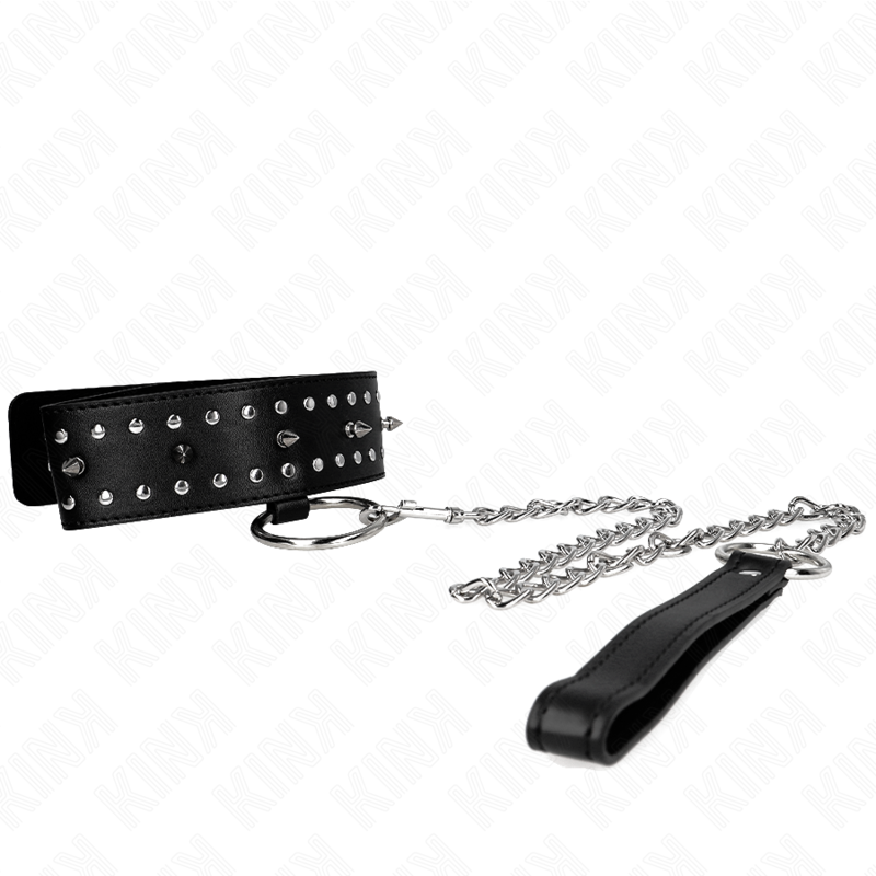 KINK - COLLAR 65 CM CON CORREA CON CLAVOS DE PLATA MODELO 1 AJUSTABLE 36-43 CM X 5 CM