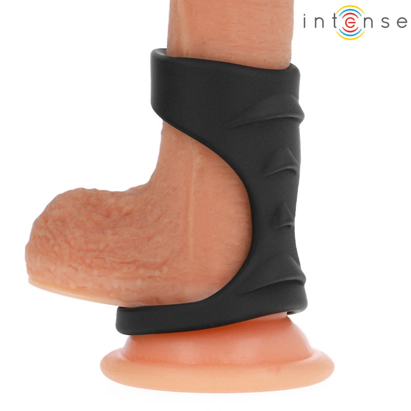 INTENSE - ANILLO DOBLE DE SILICONA PARA EL PENE THEO MODELO 3 NEGRO