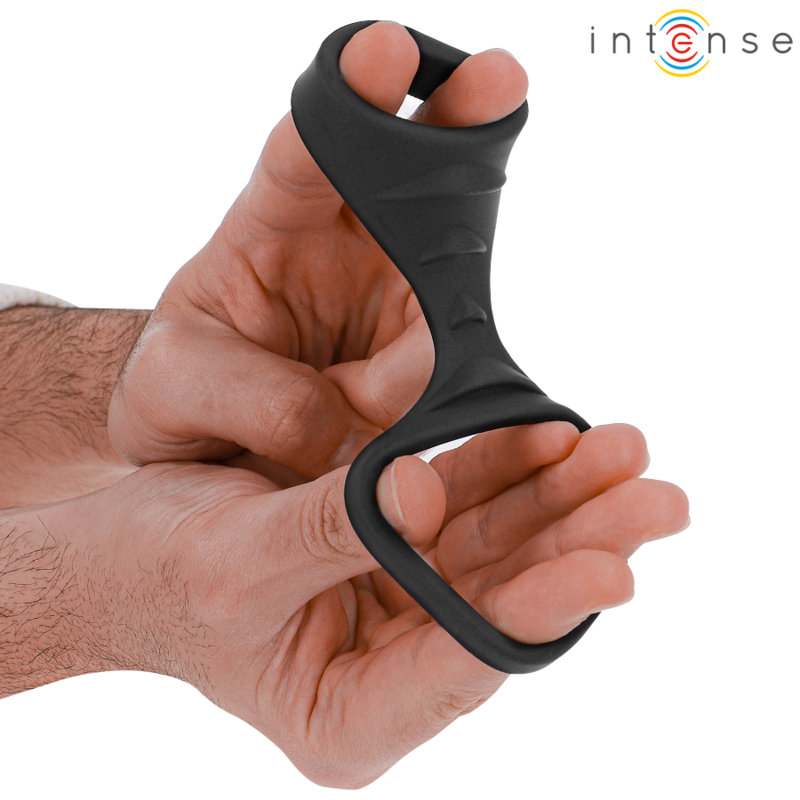 INTENSE - ANILLO DOBLE DE SILICONA PARA EL PENE THEO MODELO 3 NEGRO