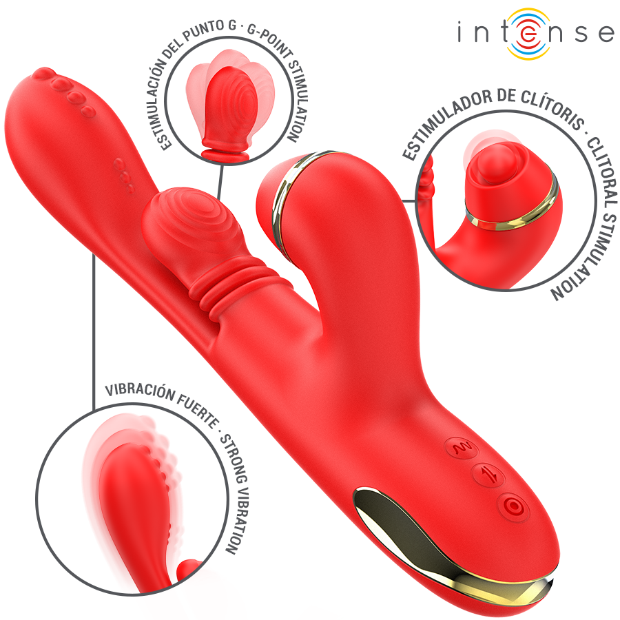 INTENSO - KATY ESTIMULADOR CLITORAL MULTIFUNCIONAL CON 4 CABEZALES INTERCAMBIABLES - ROJO