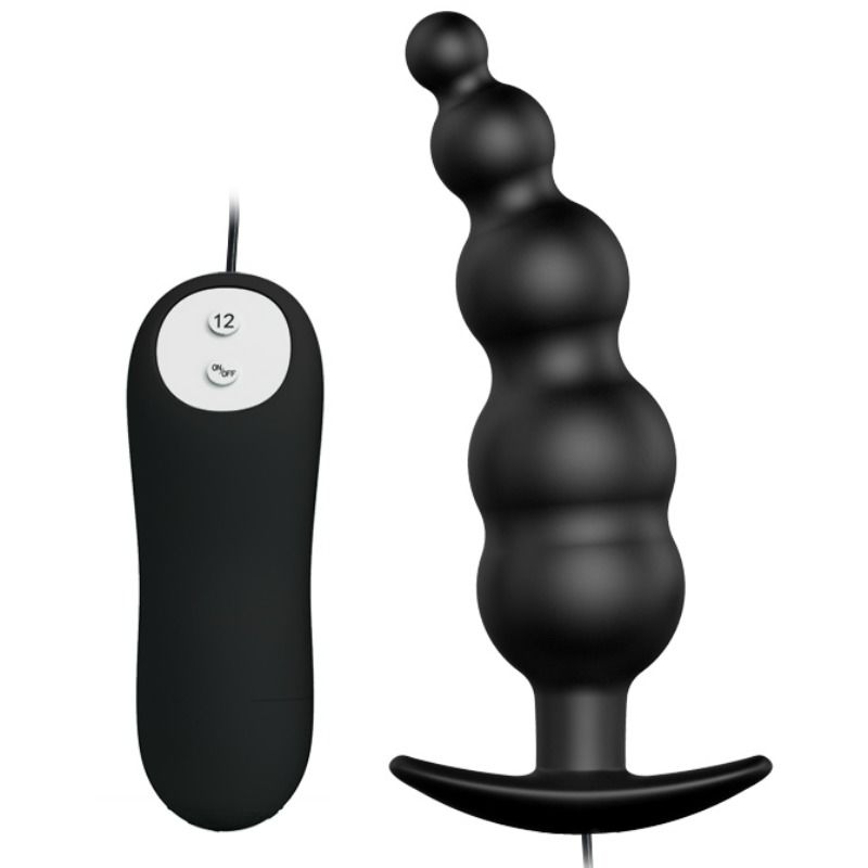 PRETTY LOVE - PLUG ANAL DE SILICONA CON ESTIMULACIÓN EXTRA Y 12 MODOS DE VIBRACIÓN - NEGRO
