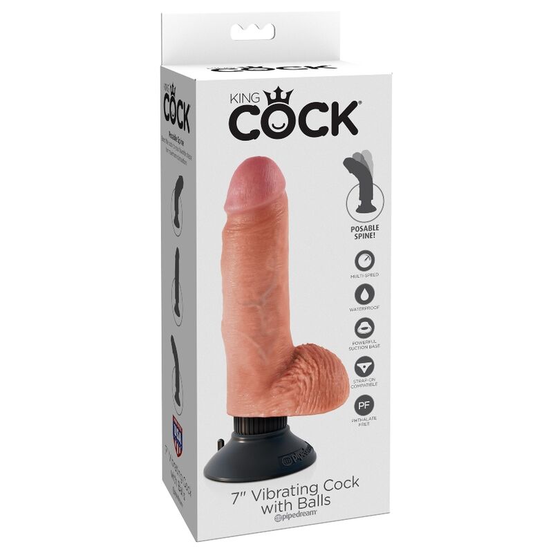 KING COCK - DILDO VIBRADOR CON TESTICULOS 17,78 CM NATURAL