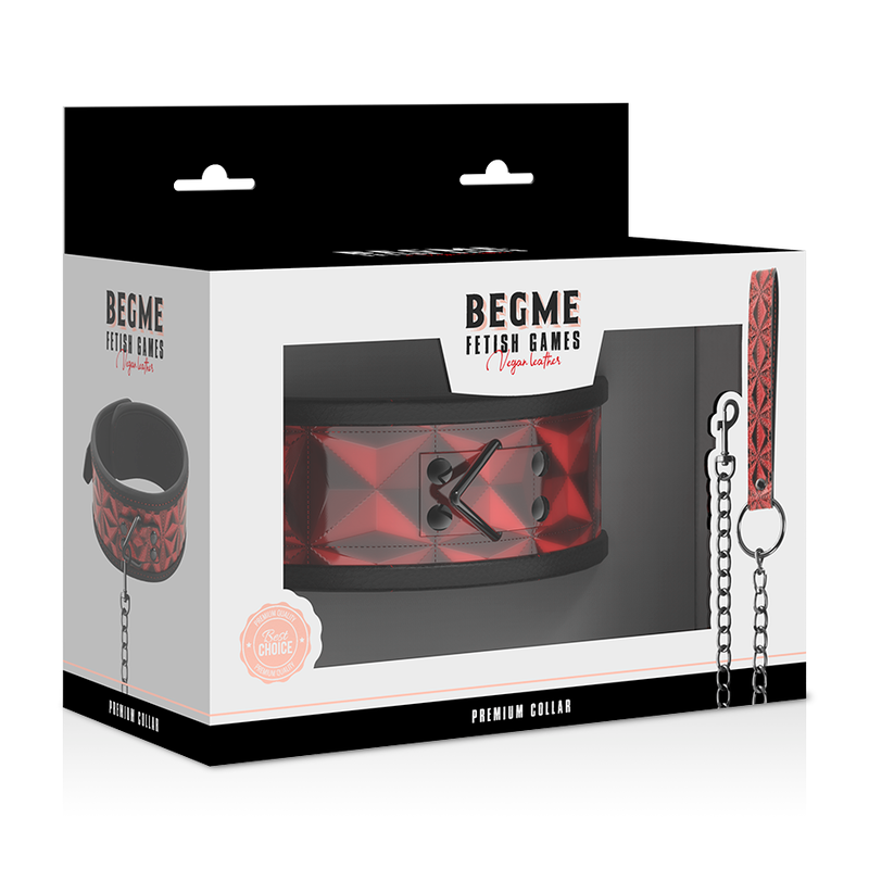 BEGME - COLLAR DE CUERO VEGANO EDICIÓN ROJA PREMIUM CON FORRO DE NEOPRENO