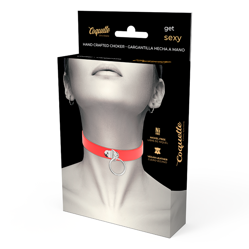 COQUETTE CHIC DESIRE - COLLAR DE CUERO VEGANO ROJO ACCESORIO FETICHE PARA MUJER