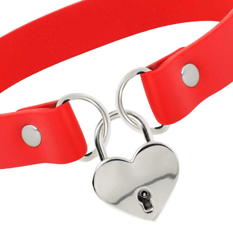 COQUETTE CHIC DESIRE - COLLAR DE CUERO VEGANO ROJO CON ACCESORIO DE LLAVE DE CORAZÓN