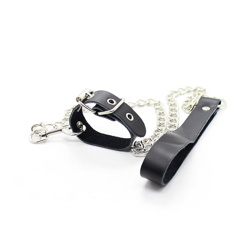 OHMAMA FETISH - CORREA DE CUERO Y COLLAR PARA EL PENE CON CADENA DE METAL