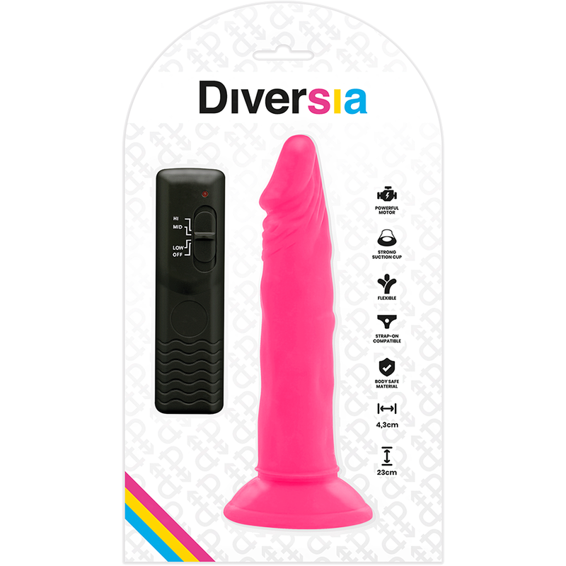 DIVERSIA - DILDO FLEXIBLE CON VIBRACIÓN ROSA 23 CM -O- 4,3 CM