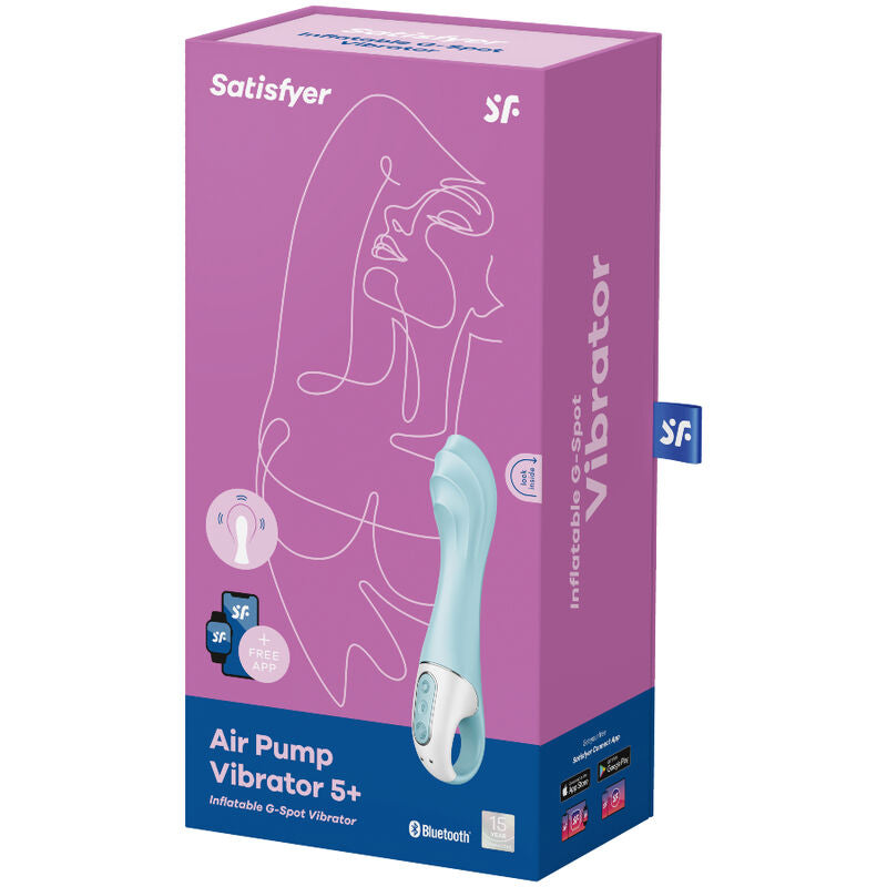 SATISFYER - VIBRADOR CON BOMBA DE AIRE 5+ APP VIBRADOR INFLABLE PUNTO G AZUL