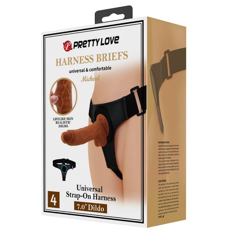 PRETTY LOVE - ARNÉS UNIVERSAL CON DILDO MICHEAL 20 CM NEGRO