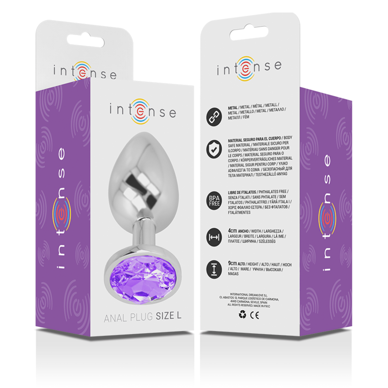 INTENSE - ALUMINUM METAL BUTT PLUG WITH VIOLET CRYSTAL SIZE L