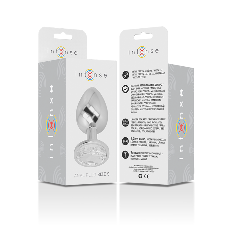 INTENSE - PLUG ANAL DE METAL ALUMINIO CON CRISTAL PLATEADO TALLA S