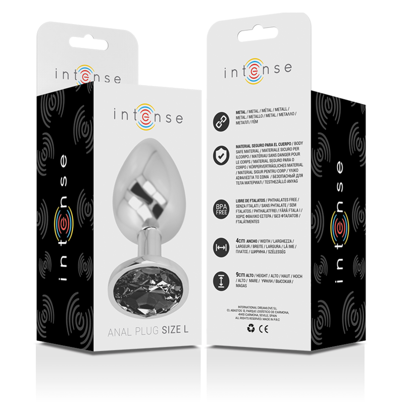 INTENSE - PLUG ANAL DE METAL ALUMINIO CON CRISTAL NEGRO TALLA L
