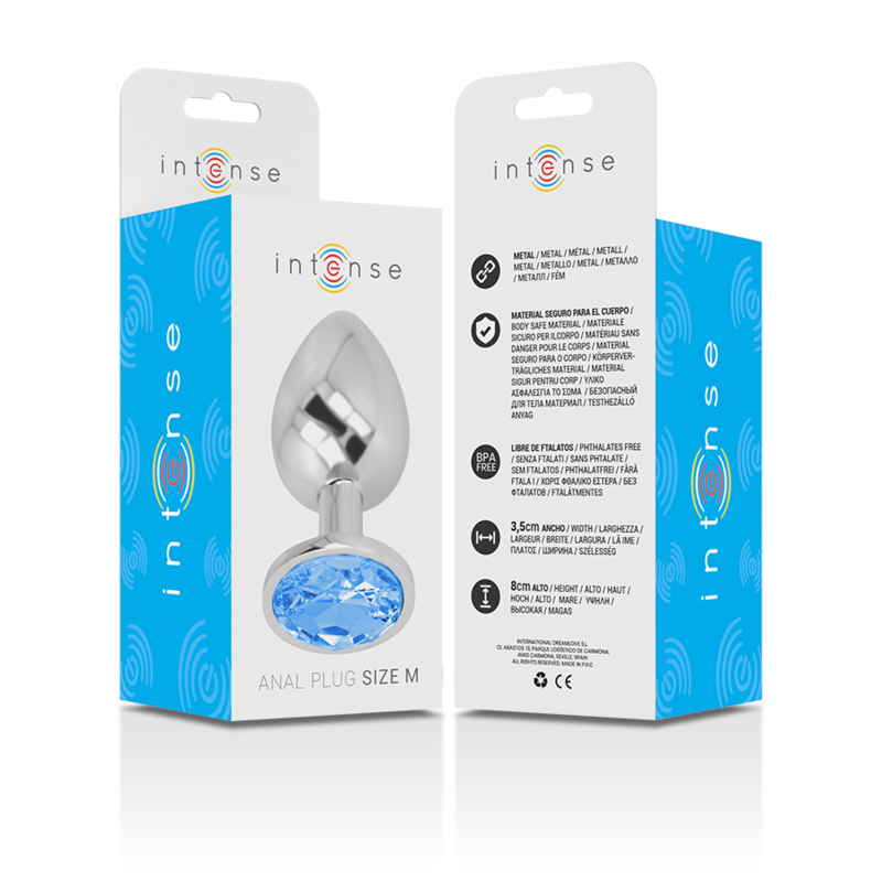 INTENSE - PLUG ANAL DE METAL ALUMINIO CON CRISTAL AZUL TALLA M