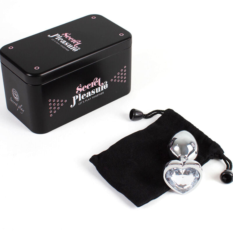 SECRETPLAY - PLUG ANAL DE METAL CON CORAZÓN DE CRISTAL TRANSPARENTE TAMAÑO PEQUEÑO 7 CM