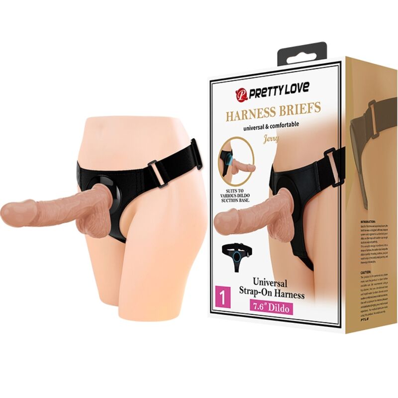 PRETTY LOVE - ARNÉS UNIVERSAL CON DILDO JERRY 21,8 CM NATURAL