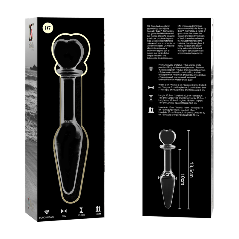 SERIE NEBULA DE IBIZA - MODELO 7 PLUG ANAL CRISTAL BOROSILICATO TRANSPARENTE 13,5 CM -O- 3 CM