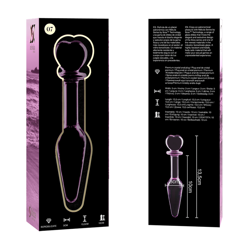 SERIE NEBULA DE IBIZA - MODELO 7 PLUG ANAL CRISTAL BOROSILICATO TRANSPARENTE 13,5 CM -O- 3 CM