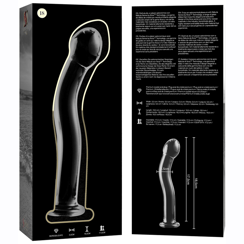 SERIE NEBULA BY IBIZA - MODELO 18 DILDO DE VIDRIO BOROSILICATO TRANSPARENTE 18,5 CM -O- 3,5 CM