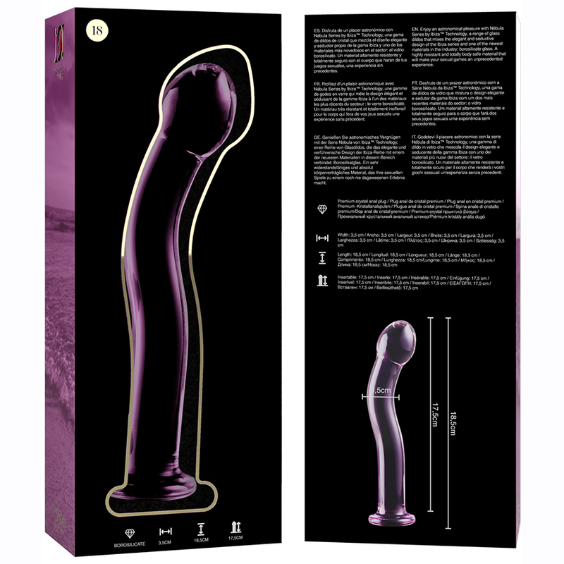 SERIE NEBULA BY IBIZA - MODELO 18 DILDO DE VIDRIO BOROSILICATO TRANSPARENTE 18,5 CM -O- 3,5 CM