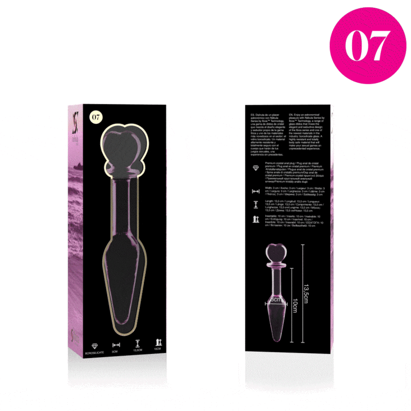 SERIE NEBULA DE IBIZA - MODELO 7 PLUG ANAL CRISTAL BOROSILICATO TRANSPARENTE 13,5 CM -O- 3 CM