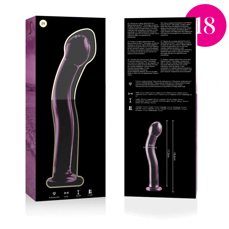 SERIE NEBULA BY IBIZA - MODELO 18 DILDO DE VIDRIO BOROSILICATO TRANSPARENTE 18,5 CM -O- 3,5 CM