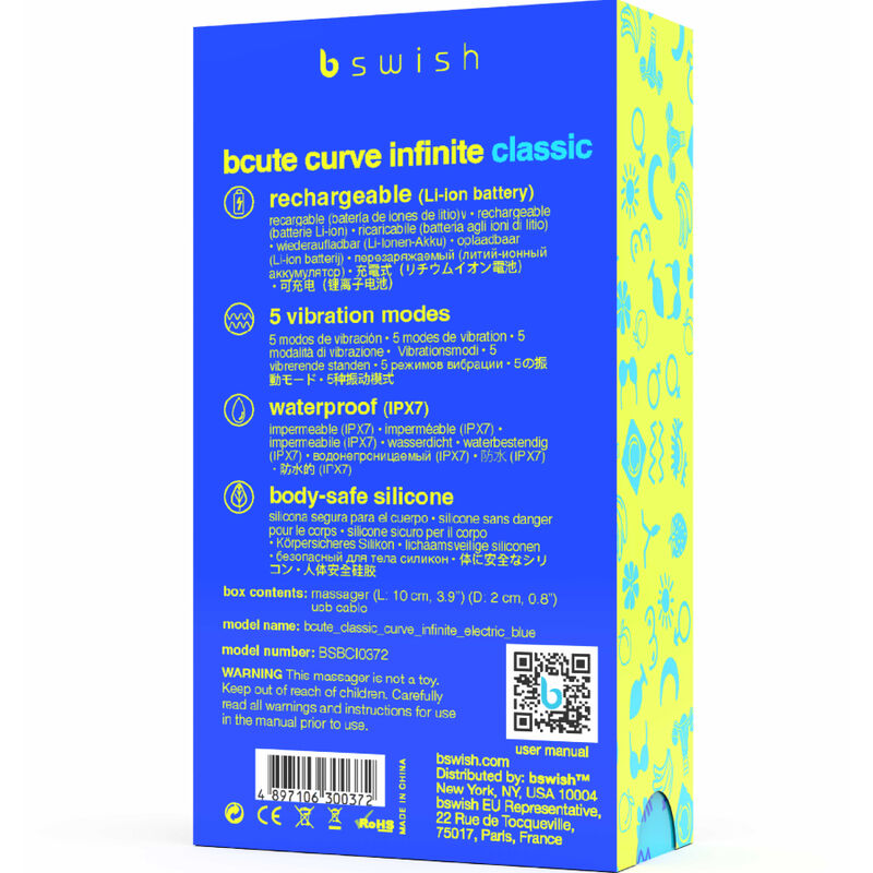 B SWISH - VIBRADOR DE SILICONA AZUL RECARGABLE BCUTE CURVE INFINITE CLASSIC