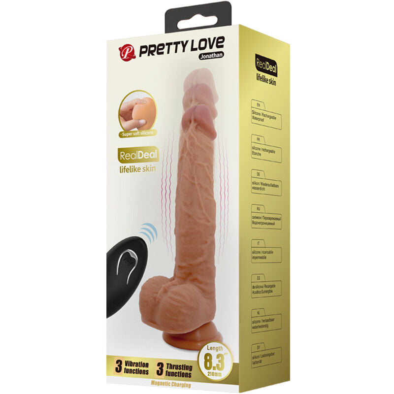 PRETTY LOVE - DILDO DE SILICONA JONATHAN 3 VIBRACIONES + 3 TAMAÑOS DE INSERTO CONTROL REMOTO 21 CM