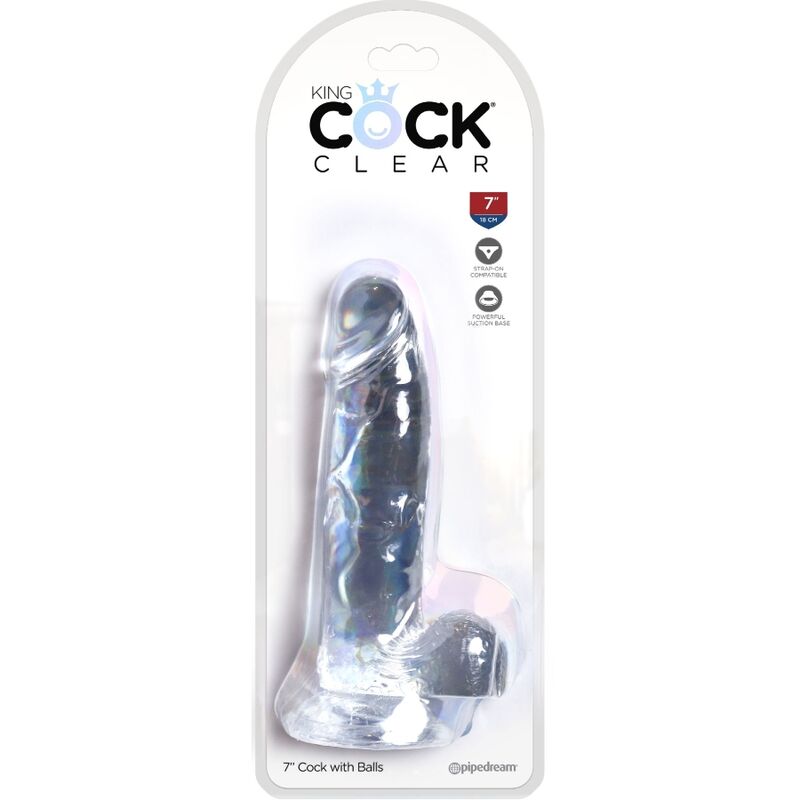 KING COCK - PENE REALISTA CLARO CON BOLAS TRANSPARENTES DE 15,2 CM