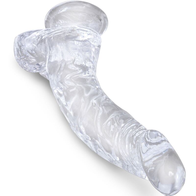 KING COCK - PENE CURVO REALISTA CLARO CON BOLAS TRANSPARENTES DE 16,5 CM