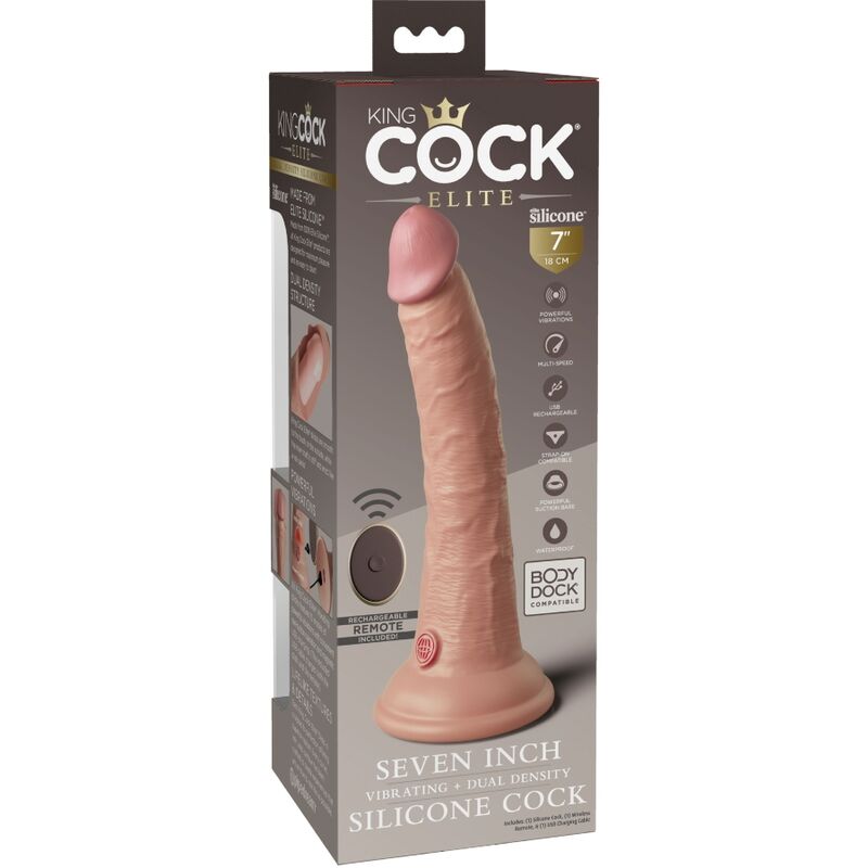 KING COCK - DILDO VIBRADOR REALISTA ELITE CON CONTROL REMOTO EN SILICONA 17,8 CM