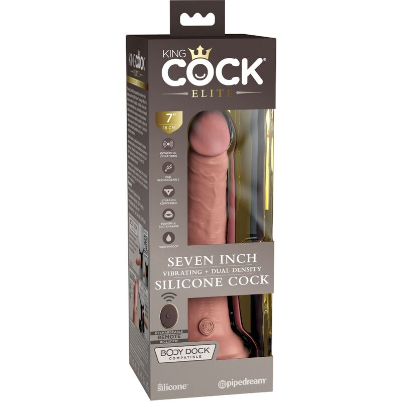 KING COCK - DILDO VIBRADOR REALISTA ELITE CON CONTROL REMOTO EN SILICONA 17,8 CM