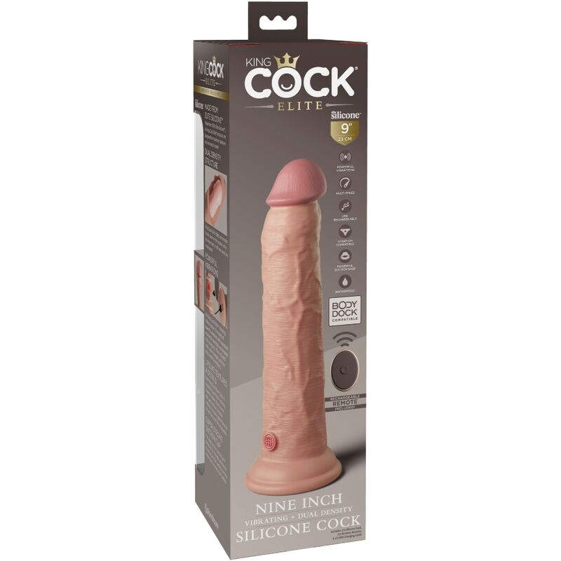 KING COCK - DILDO VIBRADOR REALISTA ELITE Y CONTROL REMOTO DE SILICONA 23 CM