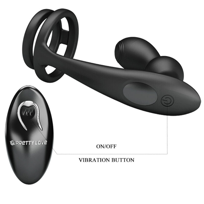 PRETTY LOVE - ANILLO PARA PENE MARSHALL CON PLUG ANAL VIBRADOR CON CONTROL REMOTO