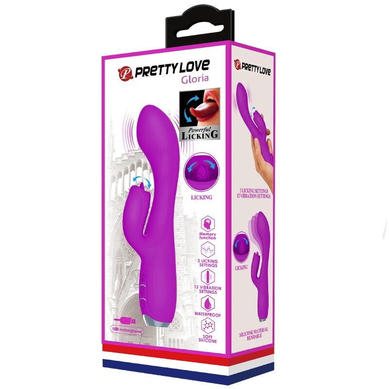 PRETTY LOVE - VIBRADOR CONEJO RECARGABLE GLORIA - IMPERMEABLE MORADO