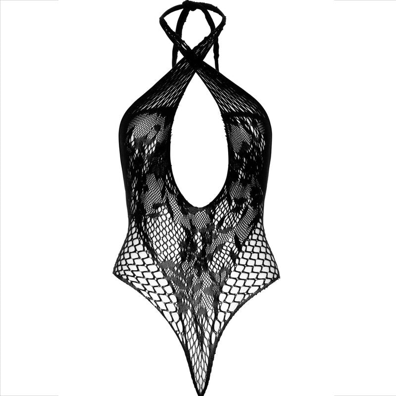 LEG AVENUE - TEDDY DE ENCAJE NEGRO CON HALTER